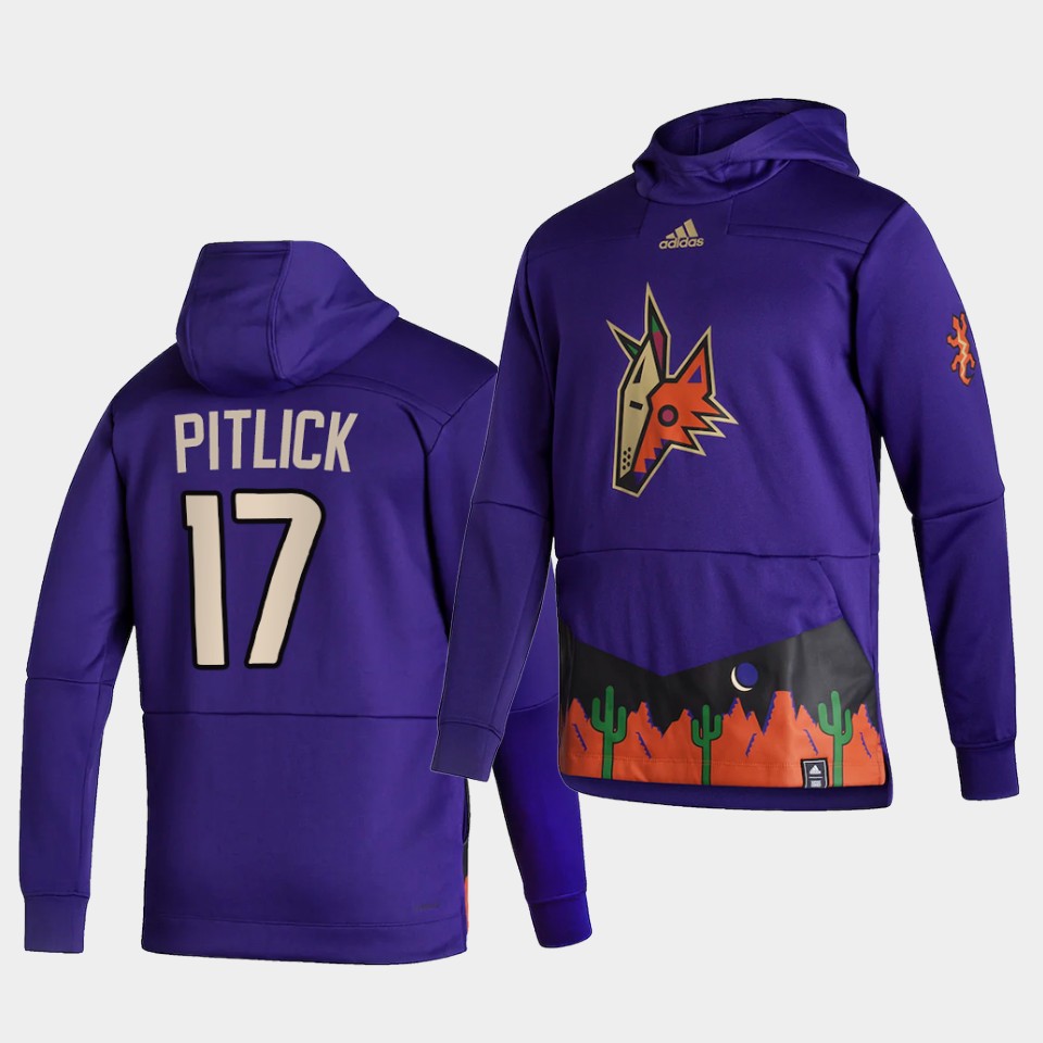 Men Arizona Coyotes #17 Pitlick Purple NHL 2021 Adidas Pullover Hoodie Jersey